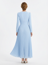 Long Sleeves V-Neck Satin Bodice Pleated Chiffon Long Mother of the Bride dresses