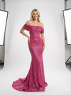 Sparkly Off Shoulder Mermaid Sequined Long Evening Prom Dresses