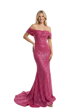 Sparkly Off Shoulder Mermaid Sequined Long Evening Prom Dresses
