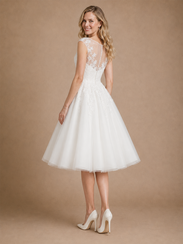 ChicSew Fancy Illusion Sleeveless Lace Tulle A-Line Knee-Length Wedding Dress