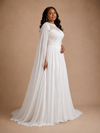 ChicSew Modern Illusion Long Cape Sleeves A-Line Lace Appliques Chiffon Maxi Wedding Dress