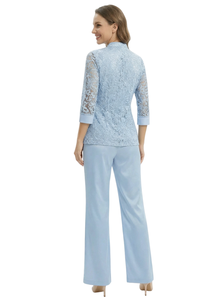 Elegant Lace Satin Pantsuits For Mother Of The Bride With Jacket
