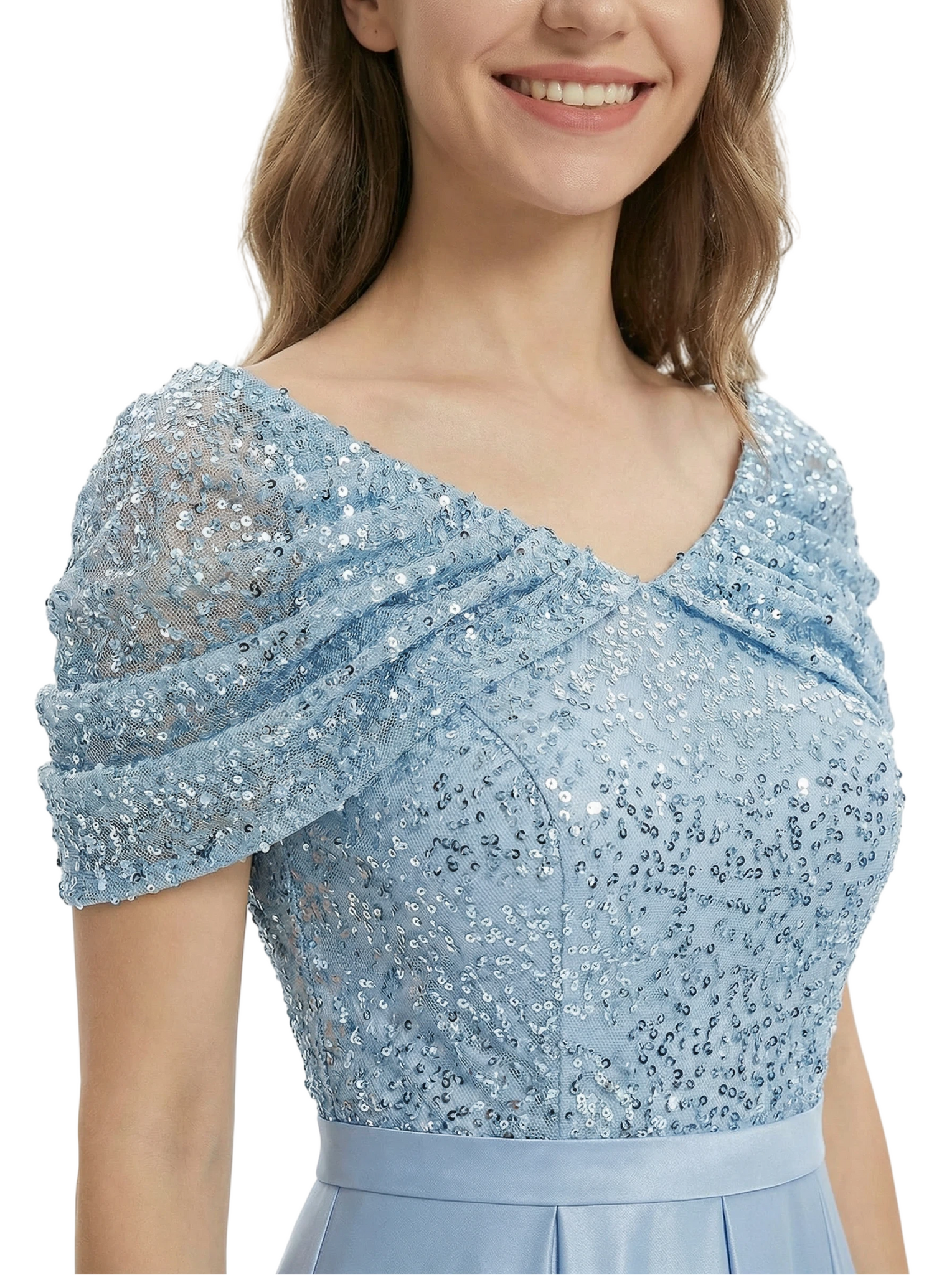 Elegant Cap Sleeve A-Line Sequin Satin Short Mother of the Groom Evening Dress