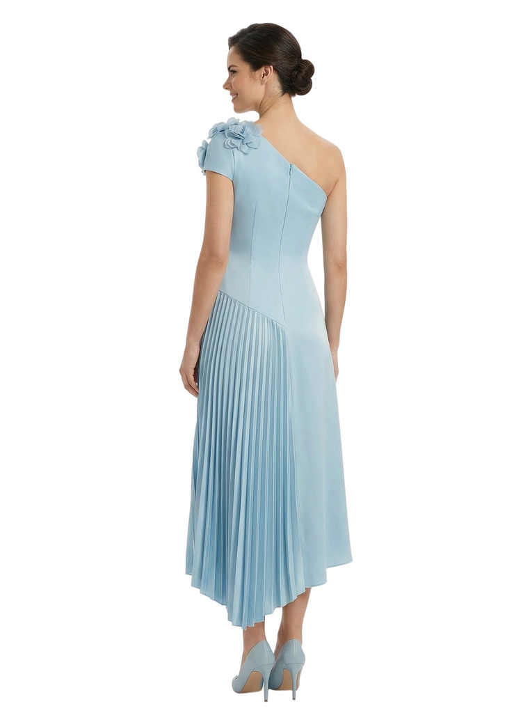 Elegant Asymmetric One Shoulder A-Line Pleat Satin Mother of the Groom Evening Dress