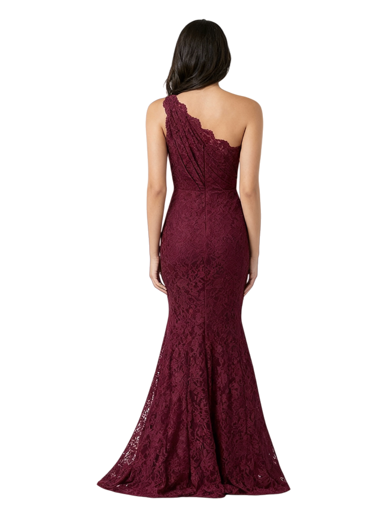 Elegant One Shoulder Lace Prom Gown Mermaid Silhouette Floor Length Formal Evening Wear