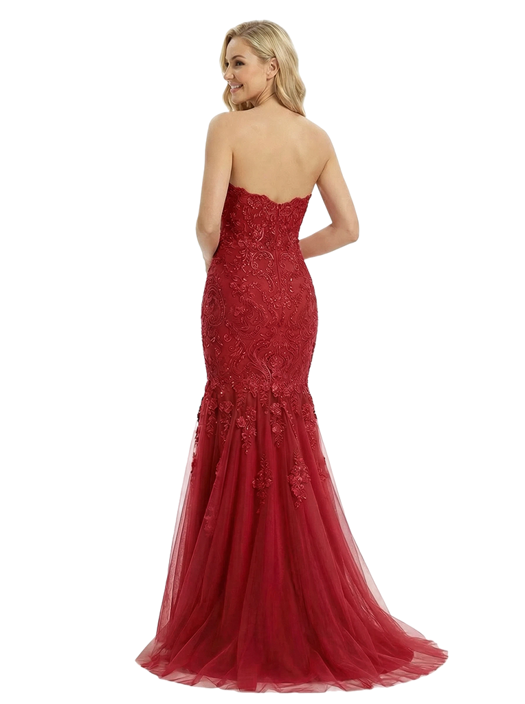 Sexy Strapless Sweetheart Lace Mermaid Formal Evening Prom Dress