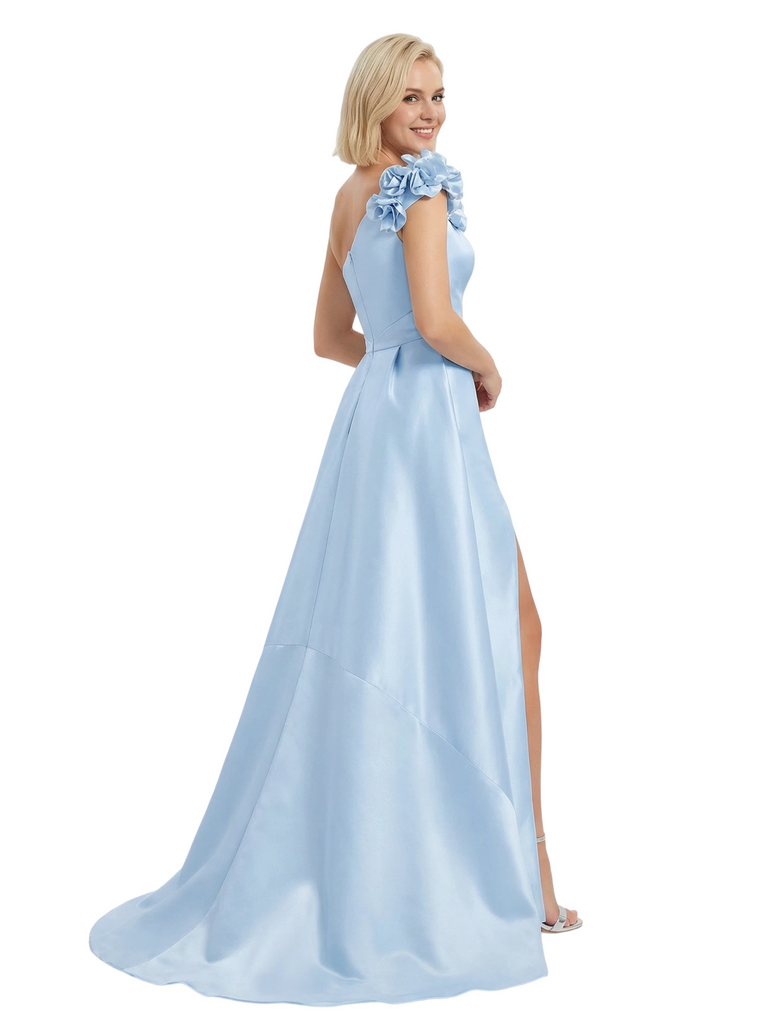 Sexy One Shoulder Side Slit Mermaid Satin Mother of the Groom Evening Dress