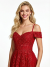 Elegant Cold Shoulder Lace A-line Tulle Prom Dress with Applique