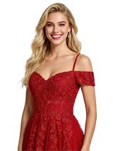 Elegant Cold Shoulder Long Lace A-line Party Prom Dress