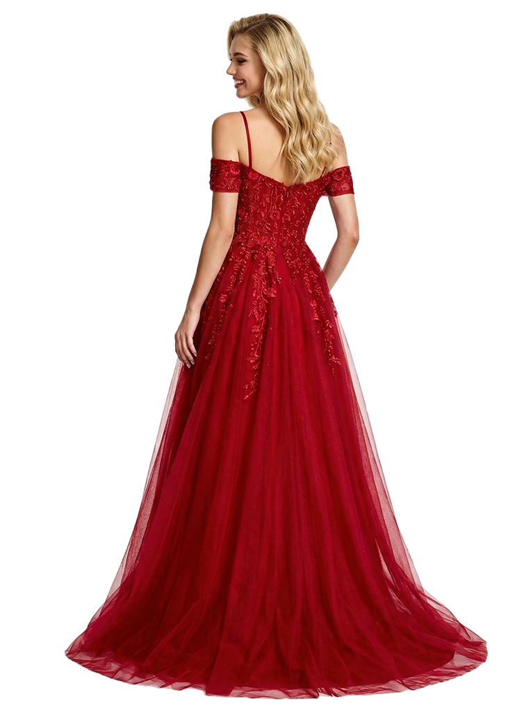 Elegant Cold Shoulder Long Lace A-line Party Prom Dress