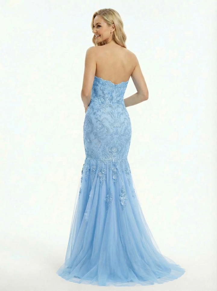 Sexy Strapless Sweetheart Lace Mermaid Formal Prom Dress for Evening