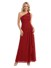 Classy One Shoulder Sleeveless Formal Gown Lace Ruched Chiffon Ankle Length Prom Dress