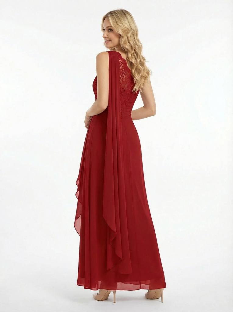 Elegant One Shoulder Mermaid Lace Applique Chiffon Prom Dresses for Evening Party