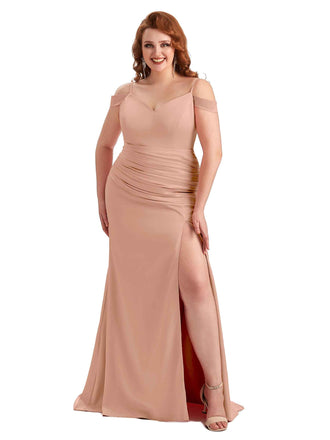 Rose Gold Satin Cold Shoulder Bridesmaid Dresses