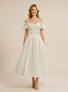 A-line Off Shoulder Sweetheart Midi Sequin Wedding Dresses Online