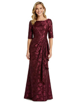 Elegant Scoop Half Sleeves Floral Burnout Chiffon Mermaid Formal Evening Dresses