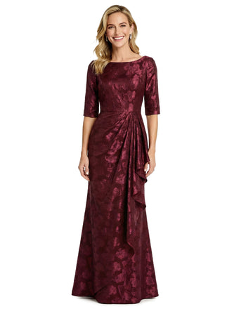 Elegant Scoop Half Sleeves Floral Burnout Chiffon Mermaid Formal Evening Dresses