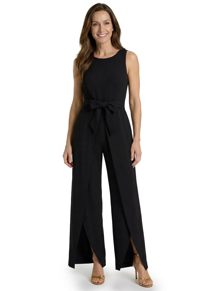 Chicsew Scoop Sleeveless Bow Knot Pantsuit Ankle Length Stretch Crepe Mother of the Bride Dresses