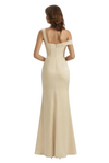 Elegant One Shoulder Mermaid Ruched Satin Long Formal Dresses Side Slit With Bonings