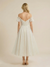 A-line Off Shoulder Sweetheart Midi Sequin Wedding Dresses Online