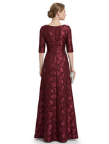 Elegant Scoop Half Sleeves Floral Burnout Chiffon Mermaid Formal Evening Dresses