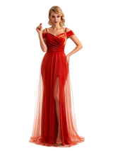 Winter Cold Shoulder Tulle Velvet Bridesmaid Dresses
