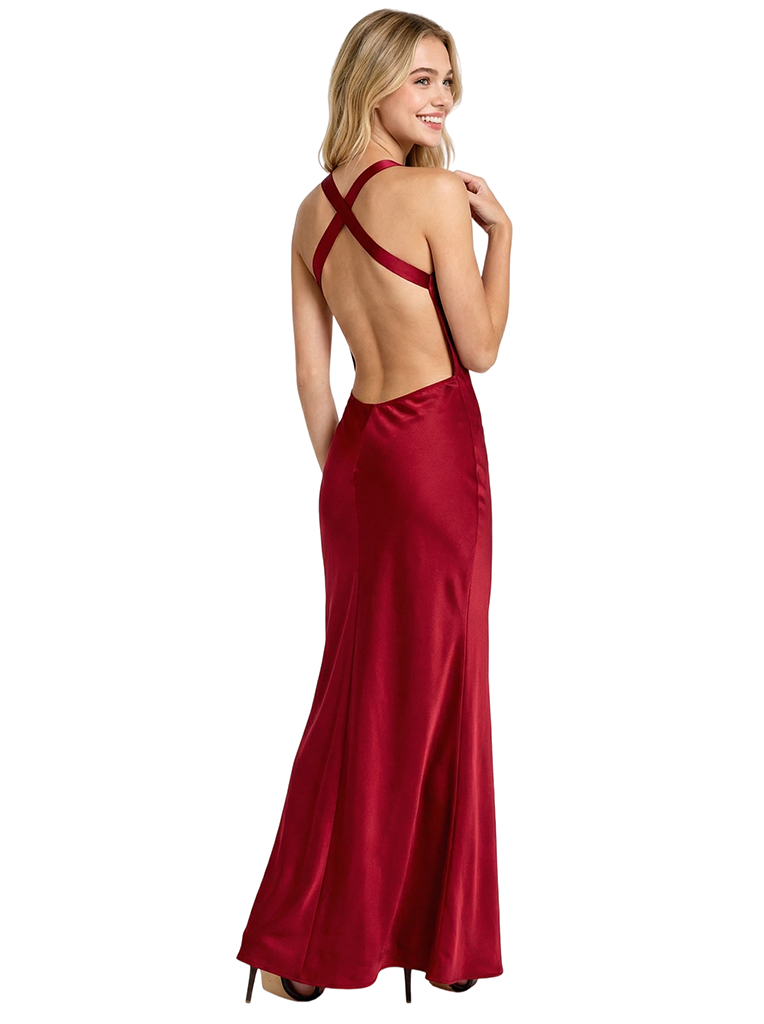 Chic High Neck Halter Prom Dress A-Line Satin Maxi Gown