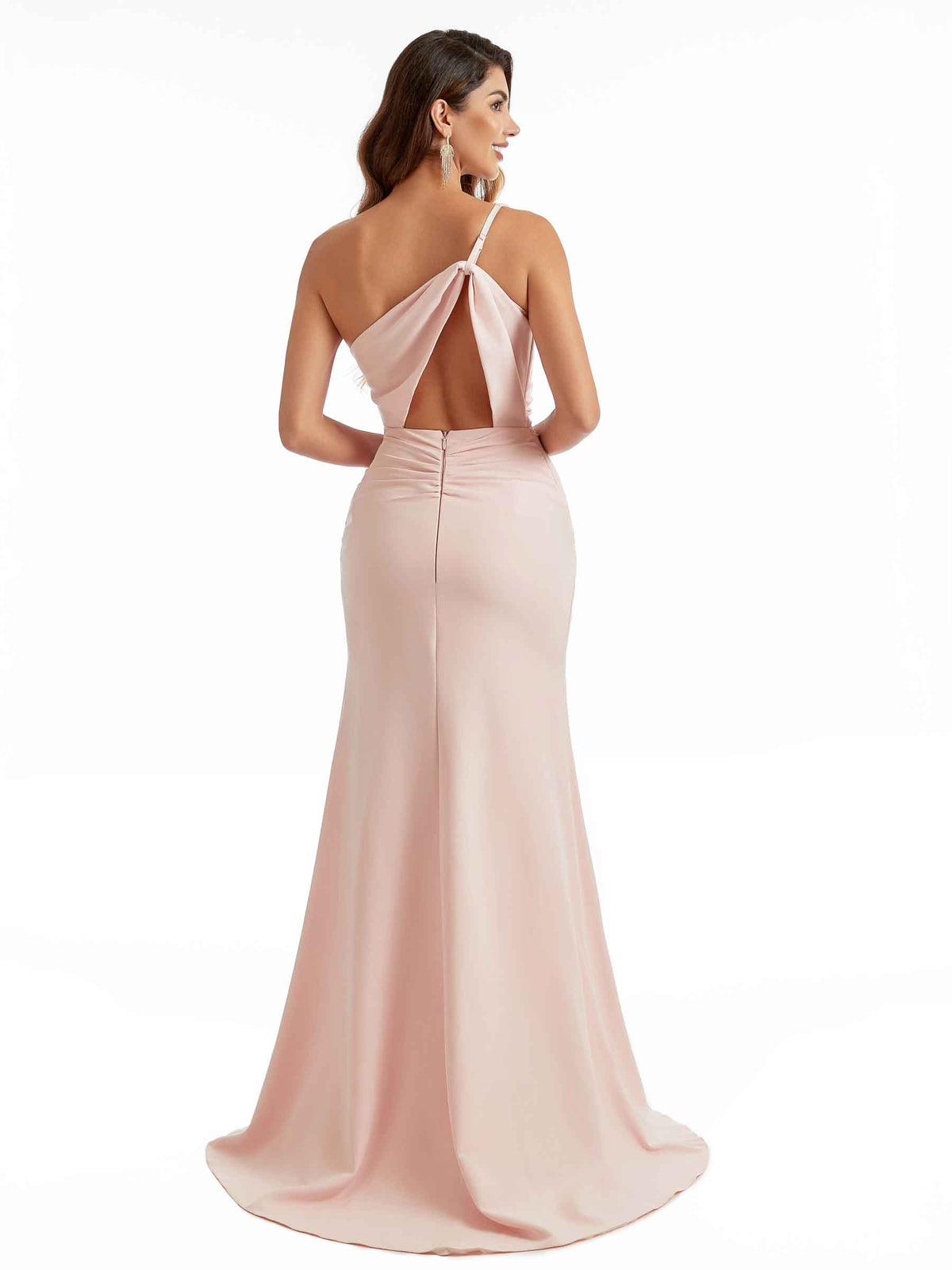 Sexy Side Split Mermaid One Shoulder Stretch Crepe Long Bridesmaid Dresses Online