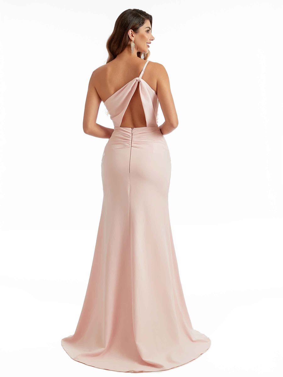 Sexy Side Split Mermaid One Shoulder Stretch Crepe Long Bridesmaid Dresses Online