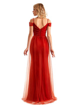 Winter Cold Shoulder Tulle Velvet Bridesmaid Dresses