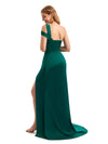 Sexy Side Slit One Shoulder Mermaid Soft Satin Unique Long Bridesmaid Dress For Wedding