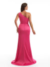 Sexy Mermaid One Shoulder Side Slit Soft Satin Ruched Long Bridesmaid Dresses Online