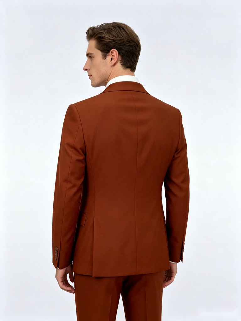 Classic 3 Piece Burnt Orange Men's Suit with Regular Fit and Sophisticated Peak Lapel