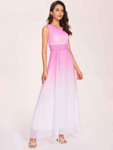 Elegant A-line Beteau Ombre Chiffon Long Bridesmaid Dresses