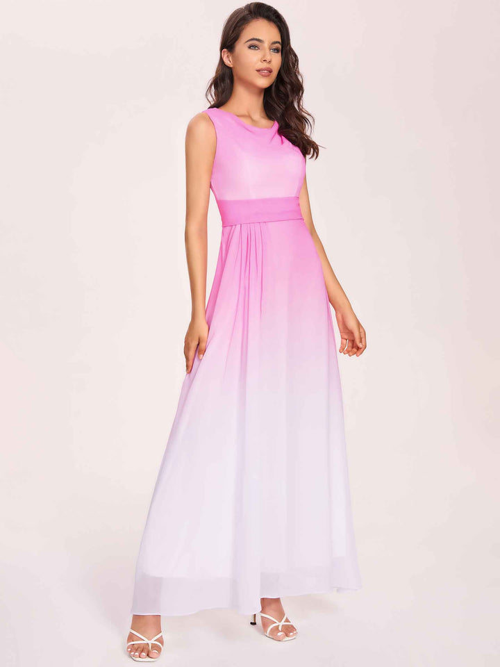 Elegant A-line Beteau Ombre Chiffon Long Bridesmaid Dresses