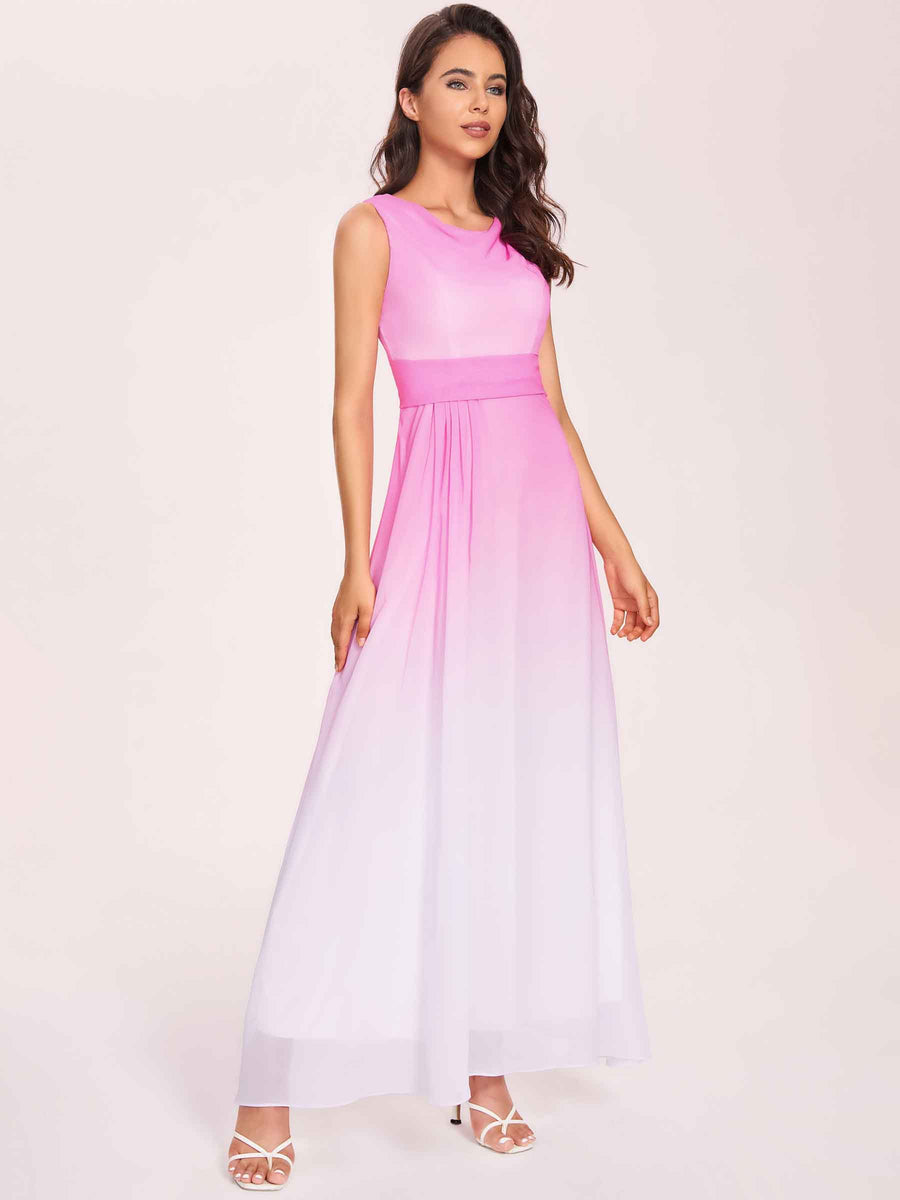 Elegant A-line Beteau Ombre Chiffon Long Bridesmaid Dresses