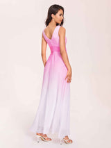 Elegant A-line Beteau Ombre Chiffon Long Bridesmaid Dresses