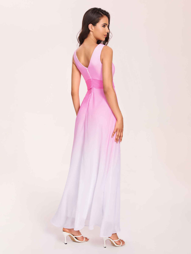 Elegant A-line Beteau Ombre Chiffon Long Bridesmaid Dresses