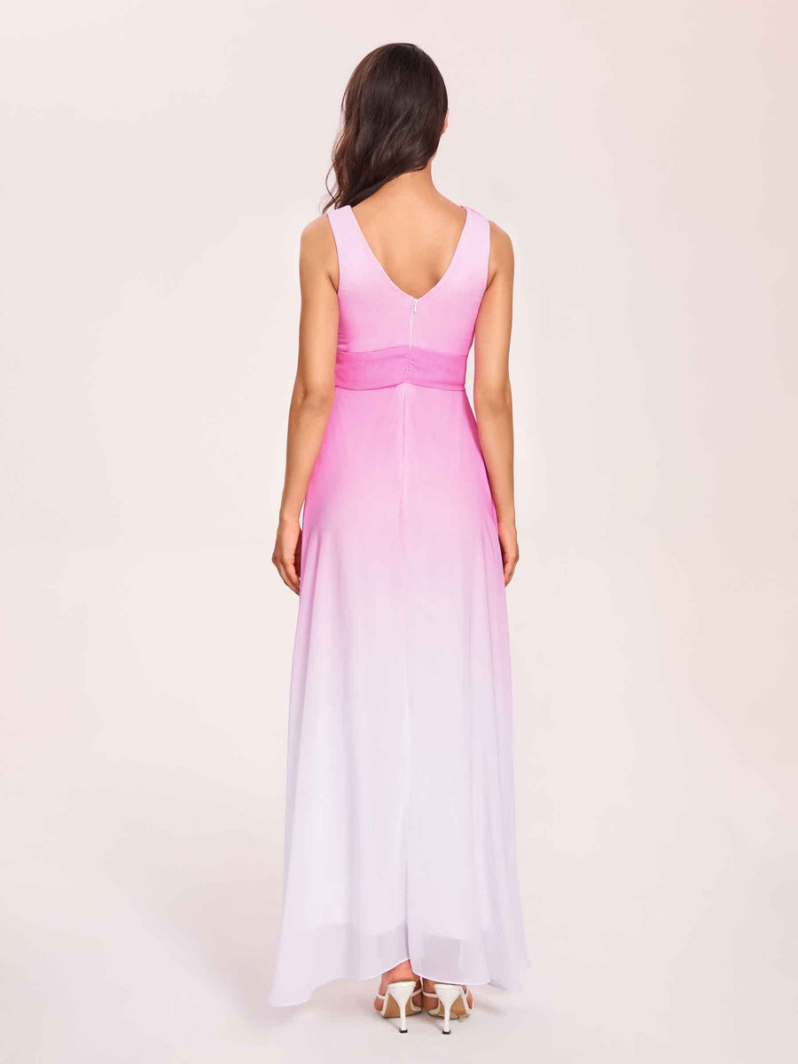 Elegant A-line Beteau Ombre Chiffon Long Bridesmaid Dresses