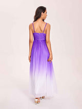 Spaghetti Straps Floral A-line Ombre Chiffon Long Bridesmaid Dresses Oline
