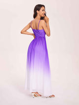 Spaghetti Straps Floral A-line Ombre Chiffon Long Bridesmaid Dresses Oline