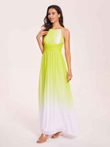 Halter Floral A-line Ombre Chiffon Long Bridesmaid Dresses Online
