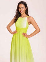 Halter Floral A-line Ombre Chiffon Long Bridesmaid Dresses Online