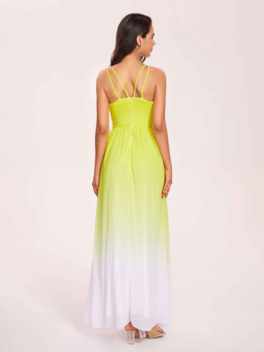 Halter Floral A-line Ombre Chiffon Long Bridesmaid Dresses Online
