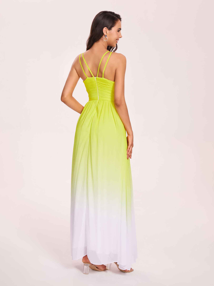 Halter Floral A-line Ombre Chiffon Long Bridesmaid Dresses Online