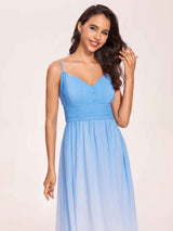 Elegant V Neck Spaghetti Straps A-line Chiffon Long Ombre Bridesmaid Dresses Online