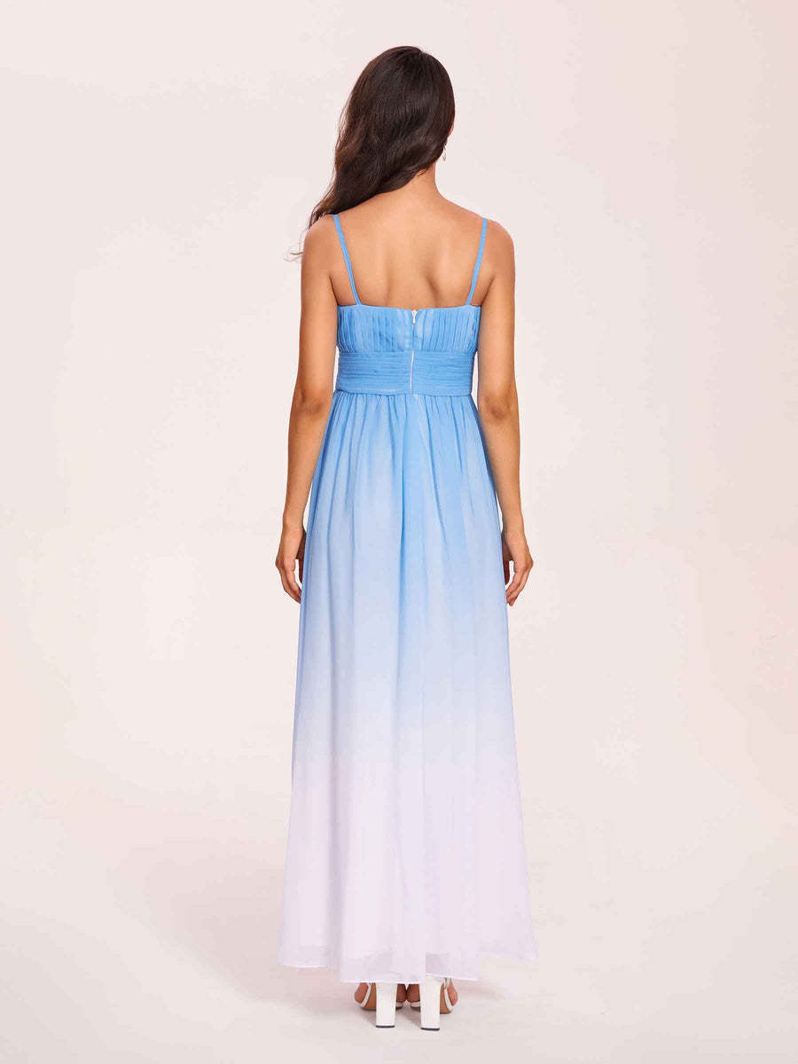 Elegant V Neck Spaghetti Straps A-line Chiffon Long Ombre Bridesmaid Dresses Online