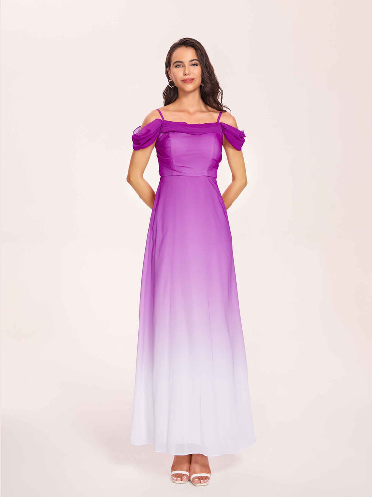 Elegant Spaghetti Straps A-line Chiffon Long Ombre Blush Bridesmaid Dresses - ChicSew, Fandango Pink Elegant Spaghetti Straps A-line Chiffon Long Ombre Blush Bridesmaid Dresses - ChicSew, Fandango Pink