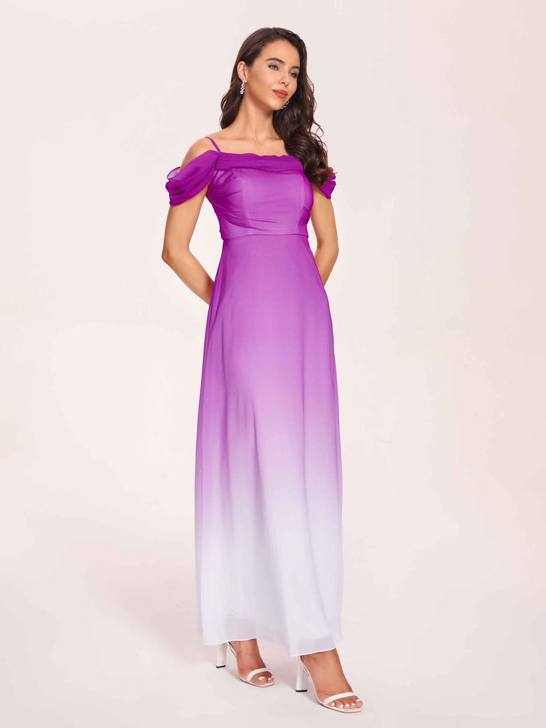 Elegant Cold Shoulder A-line Chiffon Long Ombre Bridesmaid Dresses Online Elegant Cold Shoulder A-line Chiffon Long Ombre Bridesmaid Dresses Online