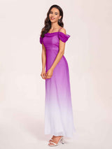 Elegant Cold Shoulder A-line Chiffon Long Ombre Bridesmaid Dresses Online